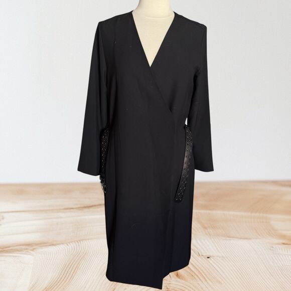 COS Black V Neck Long Sleeve Style Wrap Midi Dress Sz 8 Wear as Dress or Duster - Picture 4 of 10